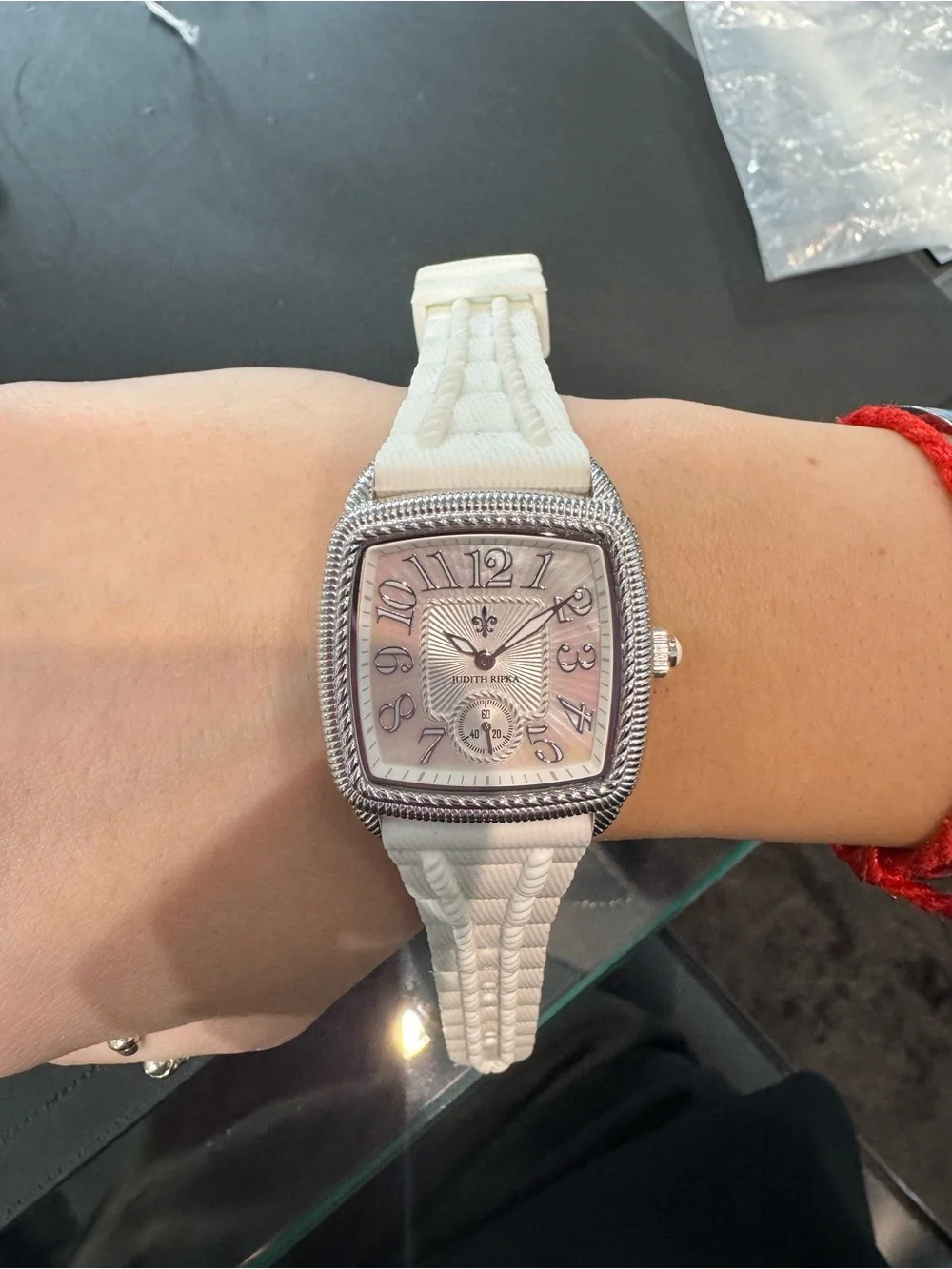 Judith Ripka Women's Stainless Steel Square Watch w/ MOP Dial & silicon strap